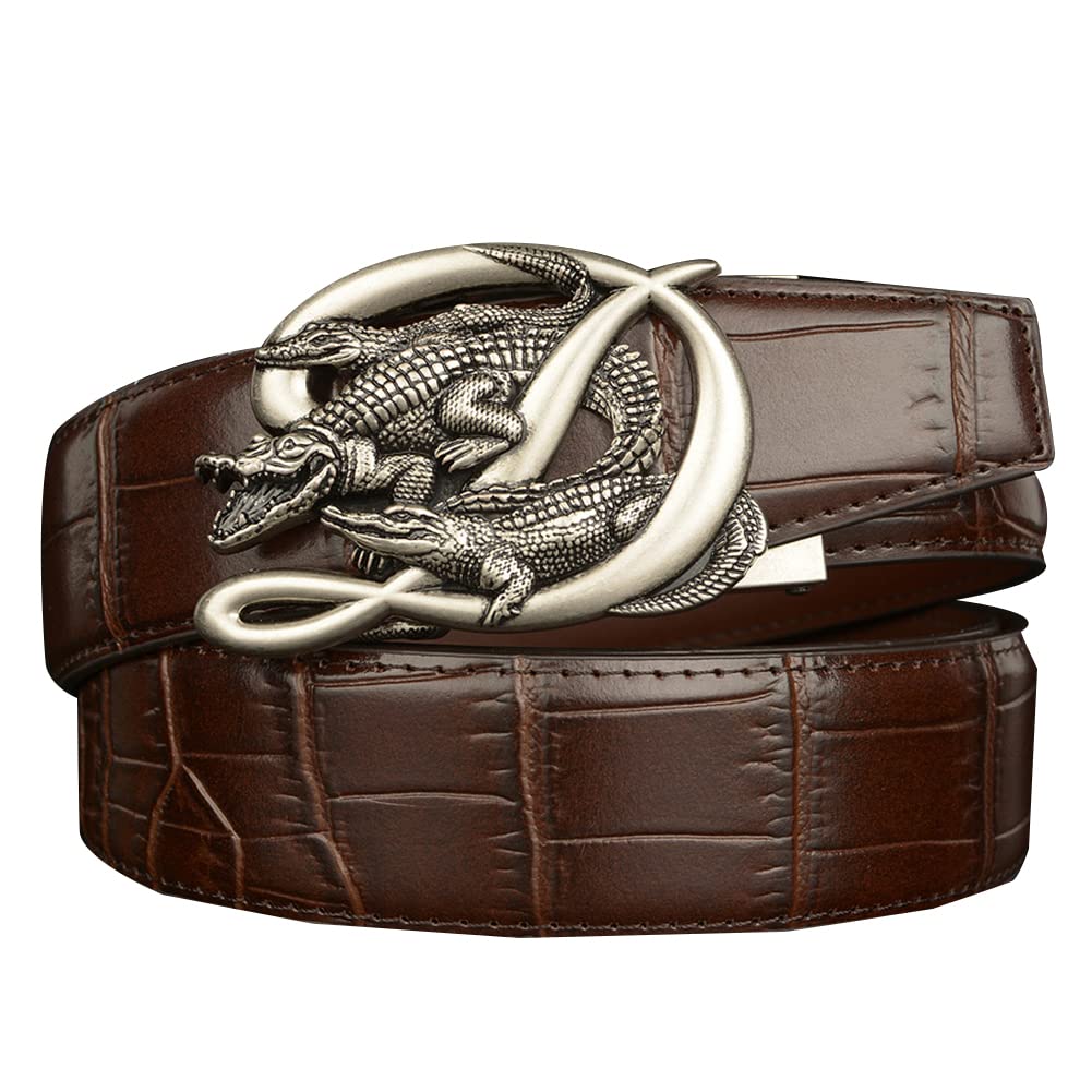 BDAYEK Men's Belt Men's Genuine Leather Ratchet Belt, Adjustable Trim Cowhide Crocodile Automatic Buckle, 115Cm 45Inch