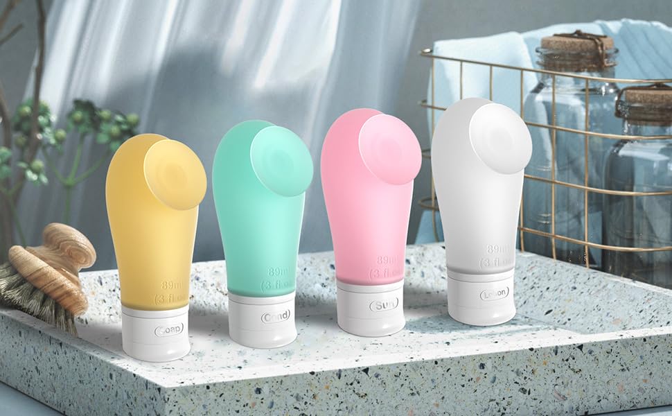 Miniatura 7 de Paquete de 14 botellas de viaje para artículos de aseo personal con 4 recipientes de viaje de silicona a prueba de fugas para acondicionador, tubos