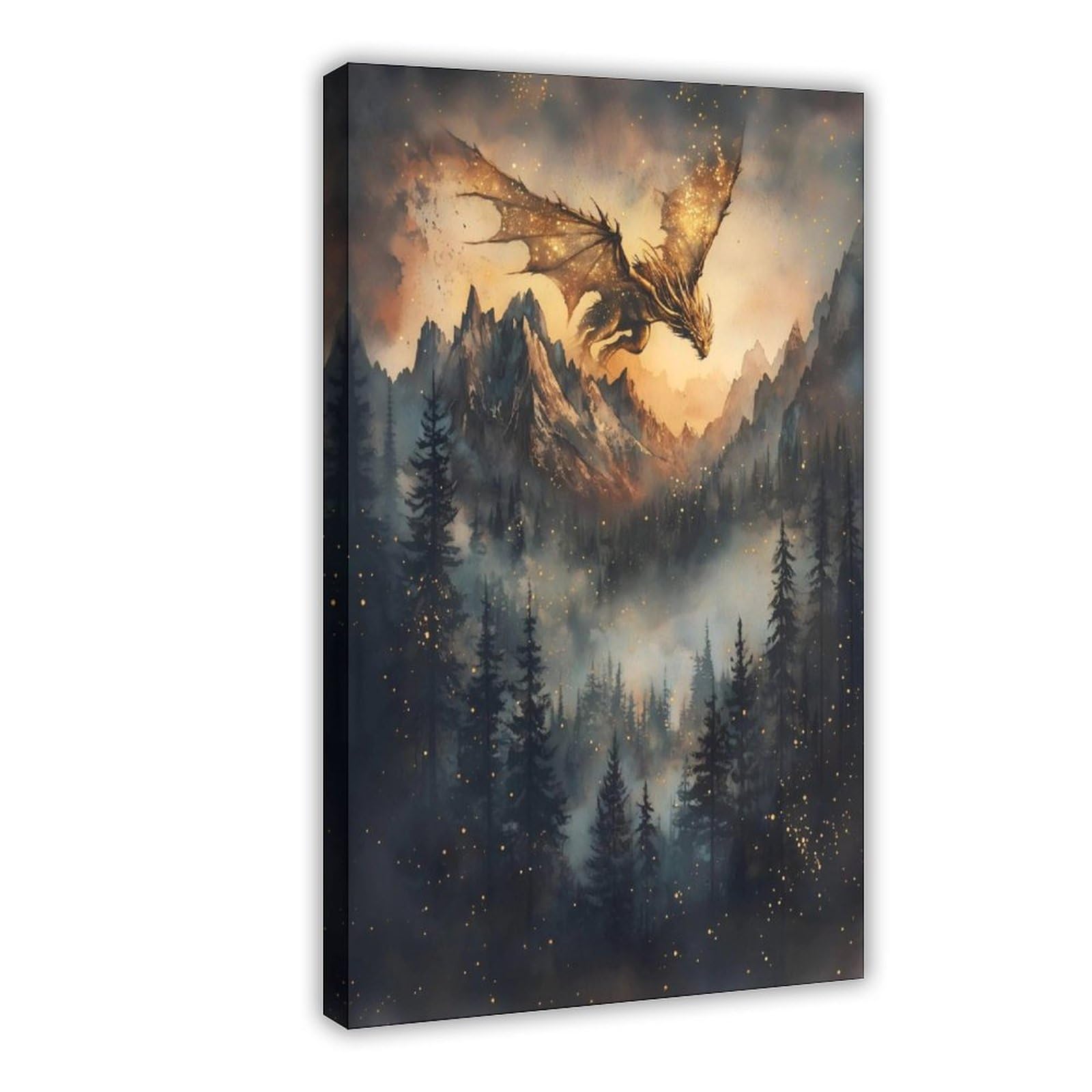 Bareronor Dream Forest Dragon Poster Canvas Poster Bedroom Decor Landscape Office Room Decor Gift 12" L X 18" W