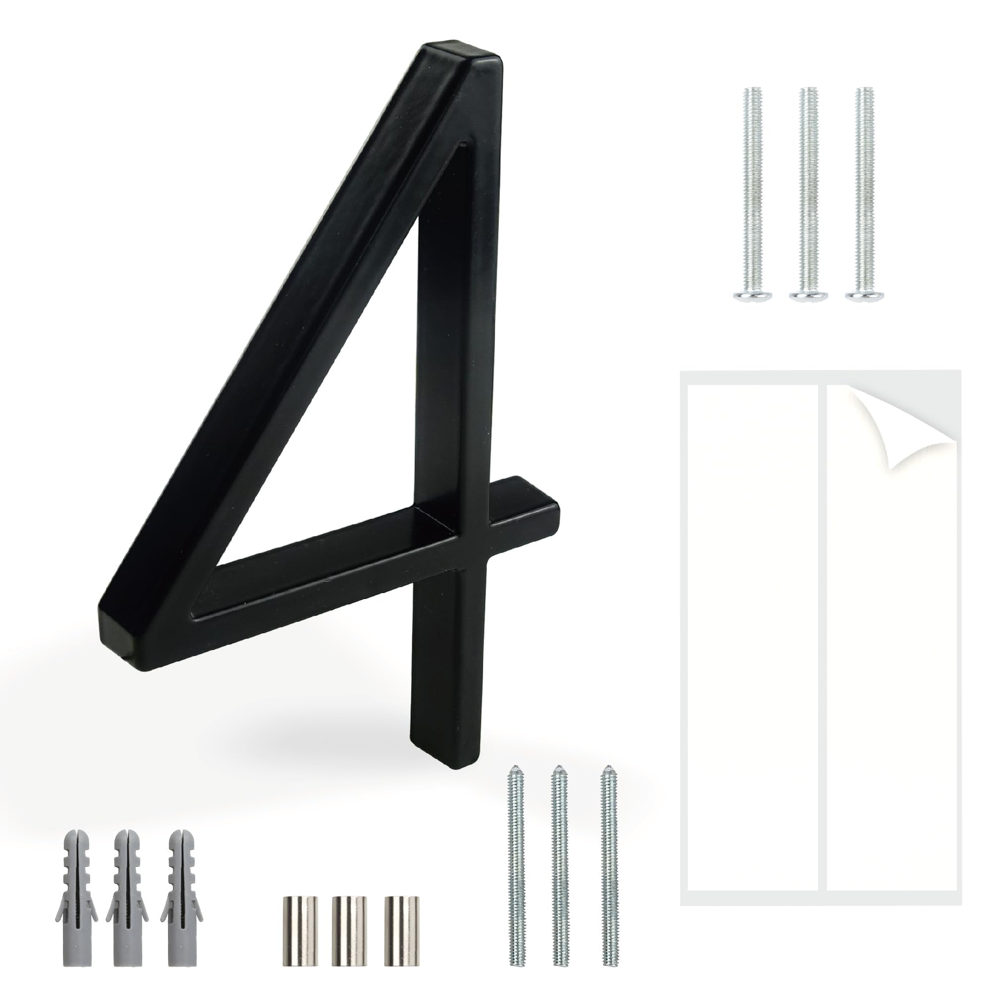 Hasware Targa Con Numero Civico Galleggiante: 5 Pollici (12Cm) Moderna Segnaletica Per Porte, Perfetta Per I Numeri Dell'indirizzo Di Casa (4, Nero)-image