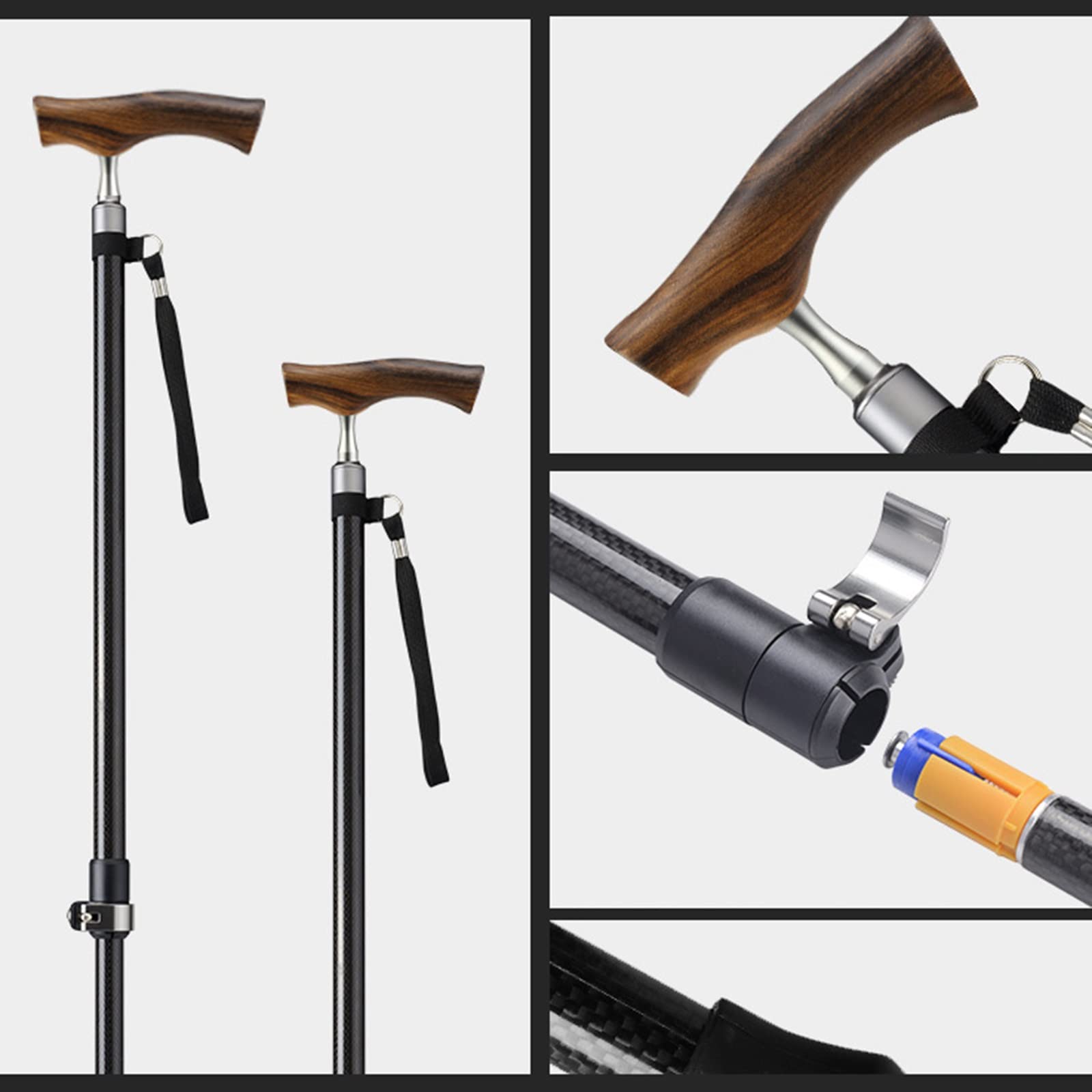 Bastón para Caminar, Bastón Ajustable Liviano de Fibra de Carbono con Mango Ergonómico Y Correa para La Muñeca, para Caminar Escalada en Montaña