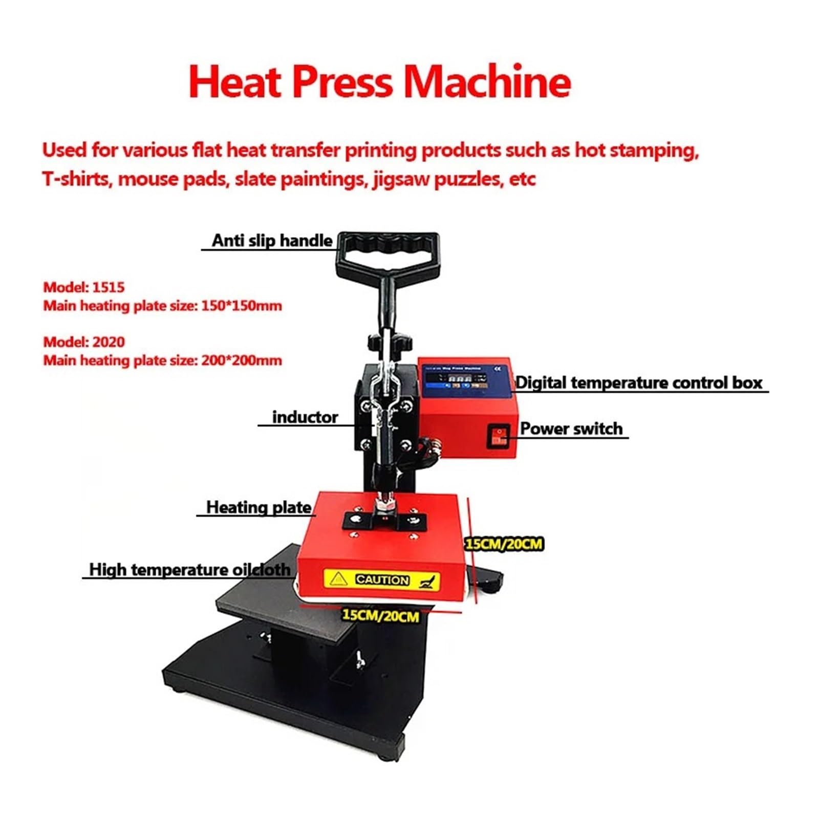 Samolot Heat Transfer Printing Mała maszyna do prasowania na gorąco DIY Maszyna tłoczenia koszulkę Koszulka Logo Marka Skórzana podkładka pod mysz Precyzyjne pozycjonowanie(20 * 20)