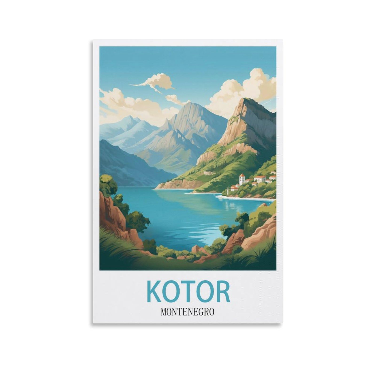 CNAHEIZ Kotor Montenegro Vintage Travel Posters Mountain 12x18inch(30x45cm) Canvas Wall Art Print Painting for Wall Decor Living Room Bedroom