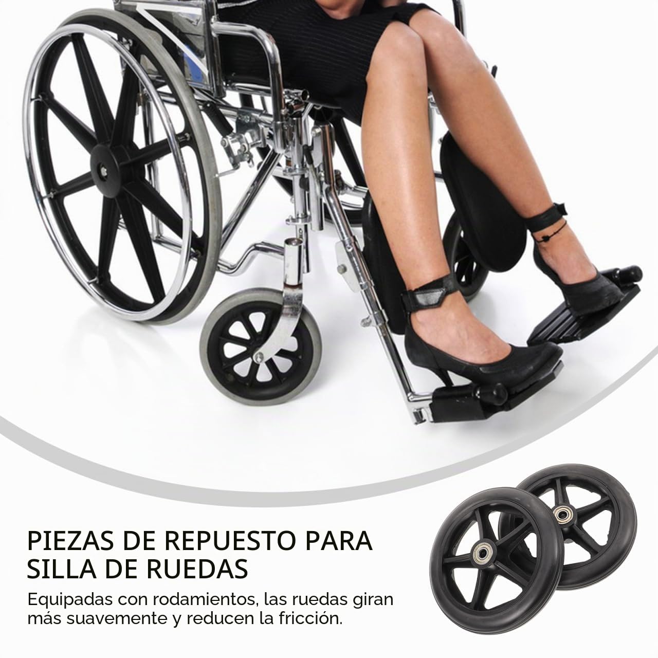 Ruedas delanteras de repuesto para silla de ruedas de 6 pulgadas con rodamiento silencioso resistente al desgaste para andador andador andador accesorios rueda reemplazable