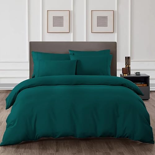 Dees Collection Juego de funda de edredón de 800 hilos de algodón egipcio color verde azulado ultra suave y transpirable 3 piezas con cierre de