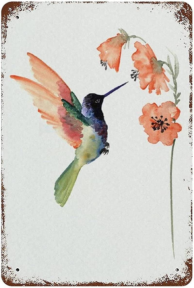 Metal Tin Sign Hummingbird Watercolor Colorful Bird Aluminum Metal Sign Hummingbird Art Decor Hummingbird Paradise Wall Sign Vintage Metal Tin Sign 8X12 Inch