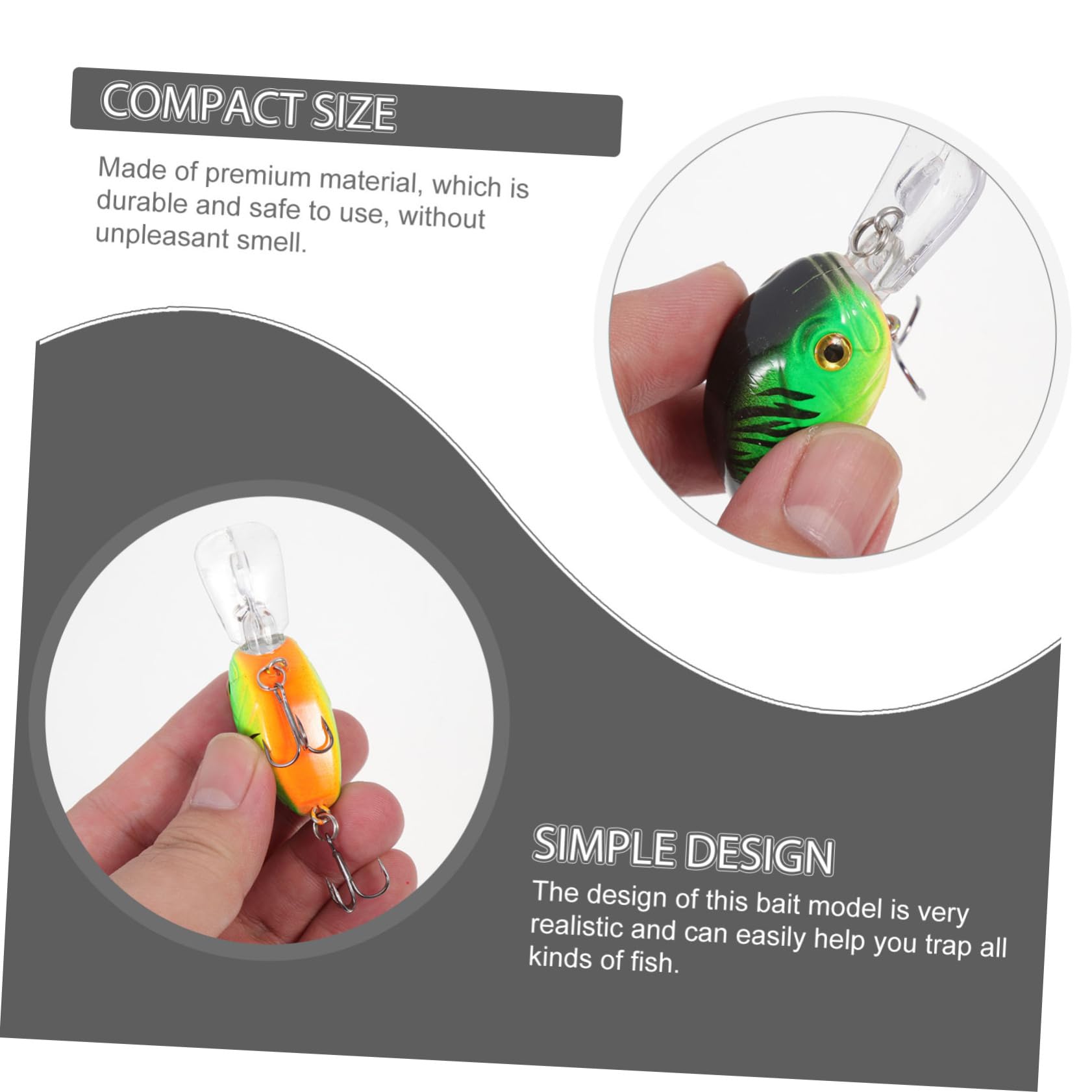 WOONEKY Faux appâts de pêche simulés swimbait gabarits de pêche filateurs de pêche Outil de pêche appât de pêche résistant à l'usure appâts de pêche de Simulation Abdos Green
