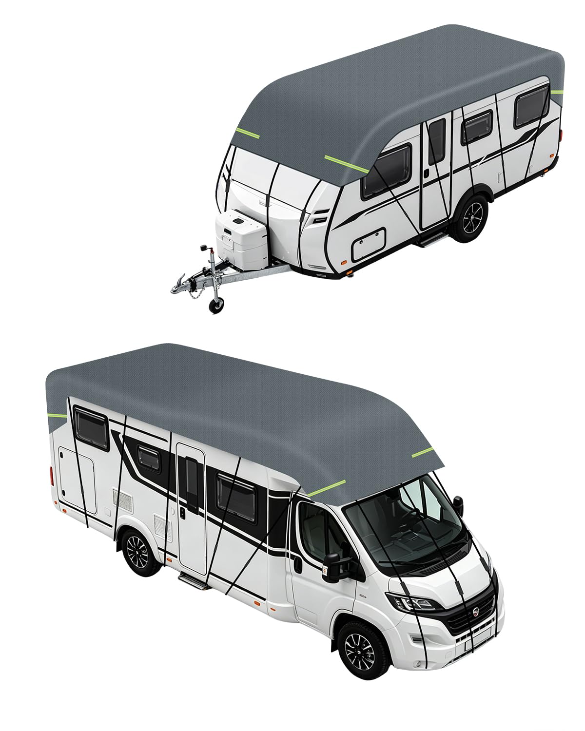 5,5x3m Wohnwagen Abdeckung Dach Abdeckplane Wohnwagen wasserdicht Wohnwagen Schutzhülle Dach 170G Vliesstoff Schützt vor UV Regendicht mit Reflektorstreifen