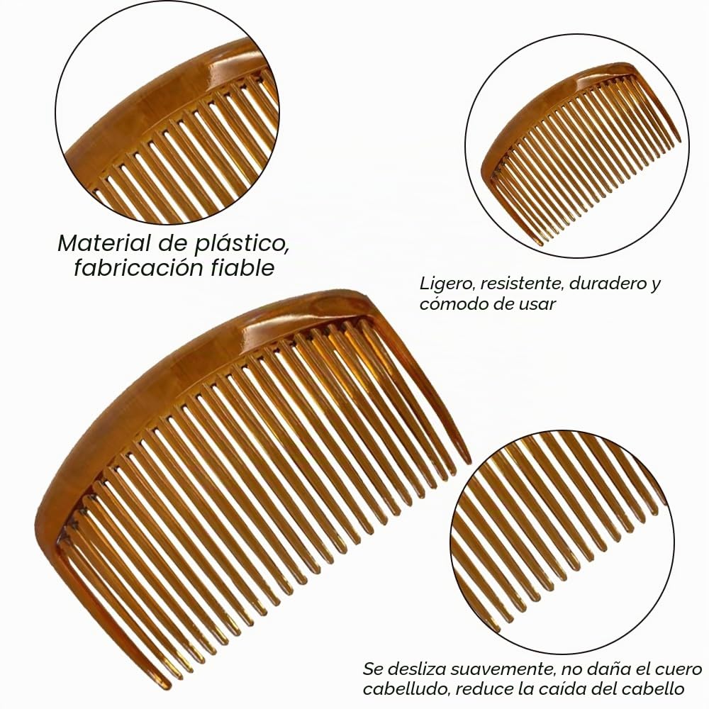 2 peines de plástico laterales para el cabello, peines laterales franceses, 23 dientes de plástico, pinzas para el pelo, accesorios para el cabello fino, mujeres y niñas