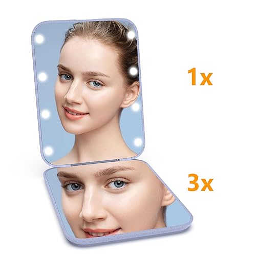 Miniatura 7 de Kintion Wheat Straw Pocket Mirror, 1X/3X Magnification Travel Mirror for Purse, Folding Handheld Mirror, Small Lighted Compact Mirror for Gift, Paja