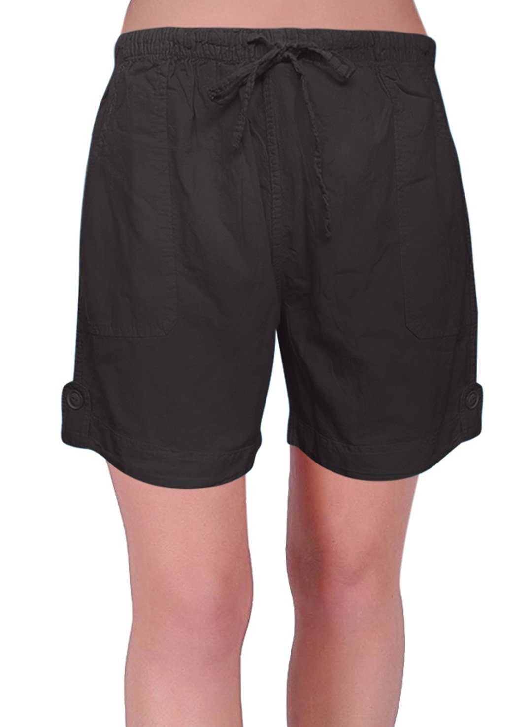 Eye Catch Eden Womens Pull On Cotton Adjustable Waist Elasticated Ladies Shorts (Large) Black