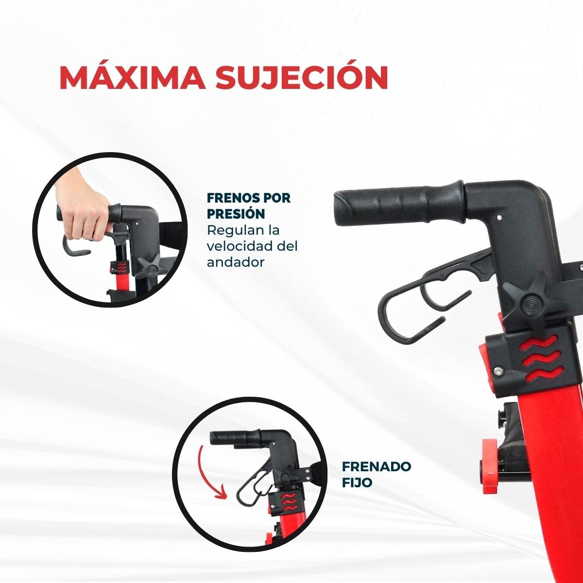 Mobiclinic® pro, Andador para ancianos, Plegado con una sola mano, Ruedas grandes, Doble sistema de frenado, Invicto, Todoterreno, Cesta amplia, Asiento y respaldo acolchados, Altura regulable