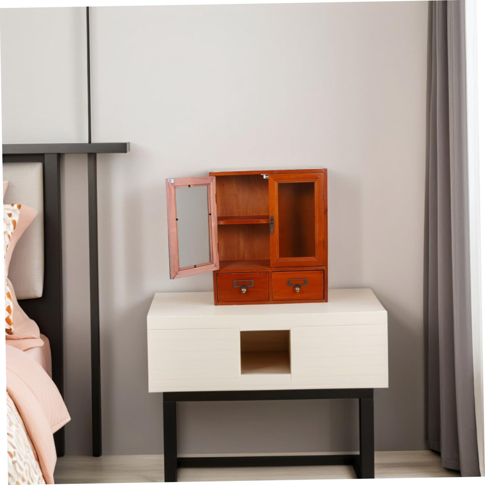 Vintage Kleines Schränkchen Holz mit Doppeltüren Großer Aufbewahrungsschrank für Wohnzimmer und Küche Niedriger Wandschrank im Klassischen Stil