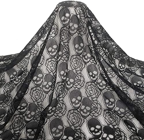 Black Skull Lace Fabric, 59 x 72 Inches, Non-Stretch Fabric Lace, Floral Lace Fabric for Tablecloth, Curtains, Party Overlay, DIY Home Decor