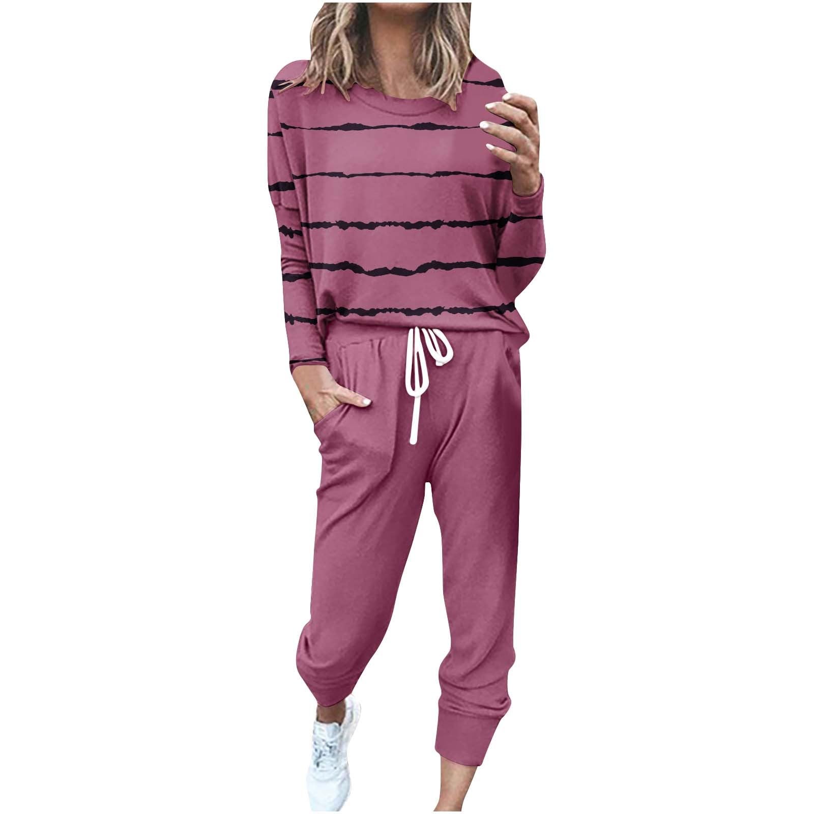 T-Shirt Girocollo Stampata a Righe a Maniche Lunghe da Donna, Camicetta e Pantaloni Lunghi, Leggings, Set di Abiti Casual