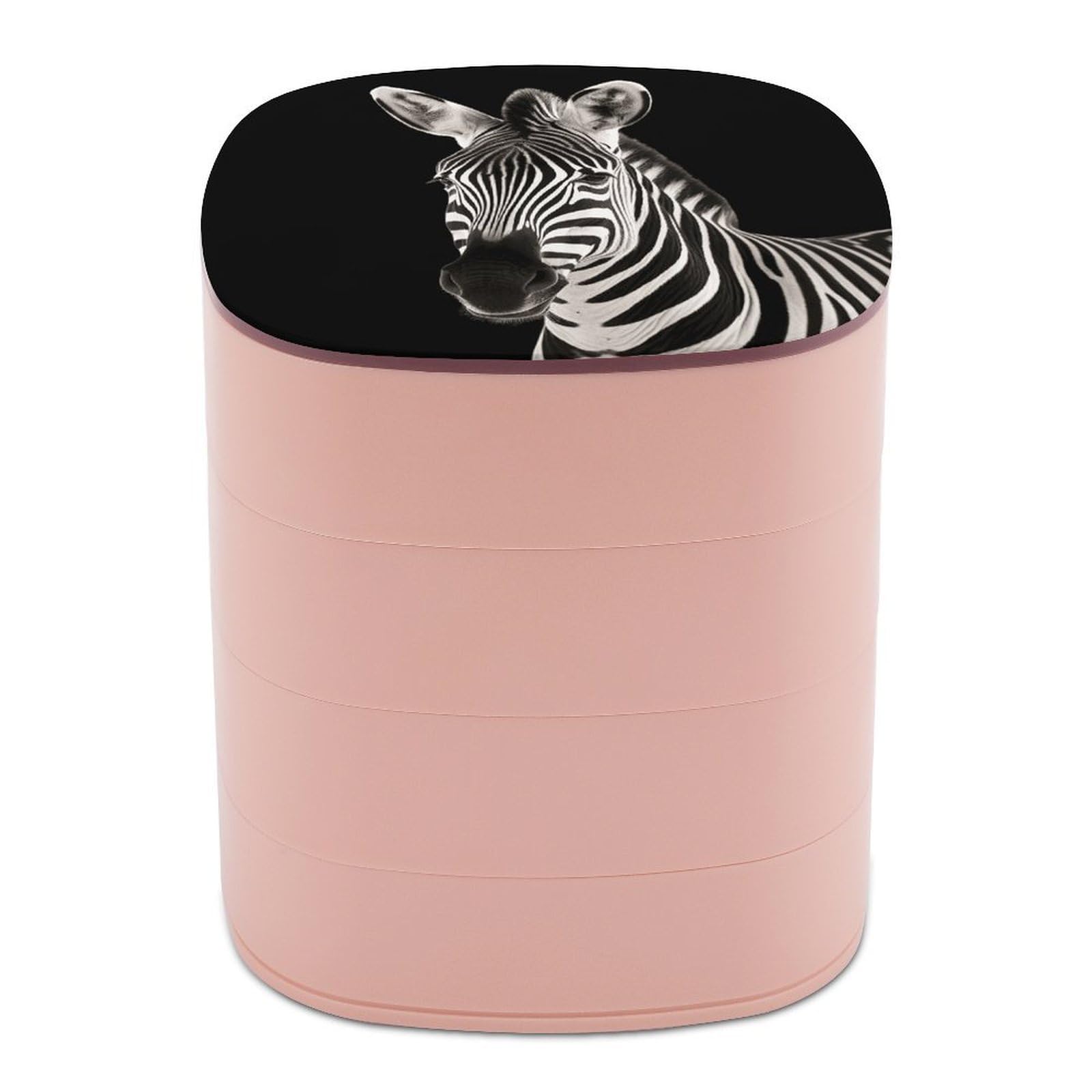 FekiLoot Rotating Zebra Jewelry Box Large Capacity Jewelry Organizer with Mirror 4 Tier Hoop Ring And Earring Holder With Lid Small Travel Jewelry Case for Women