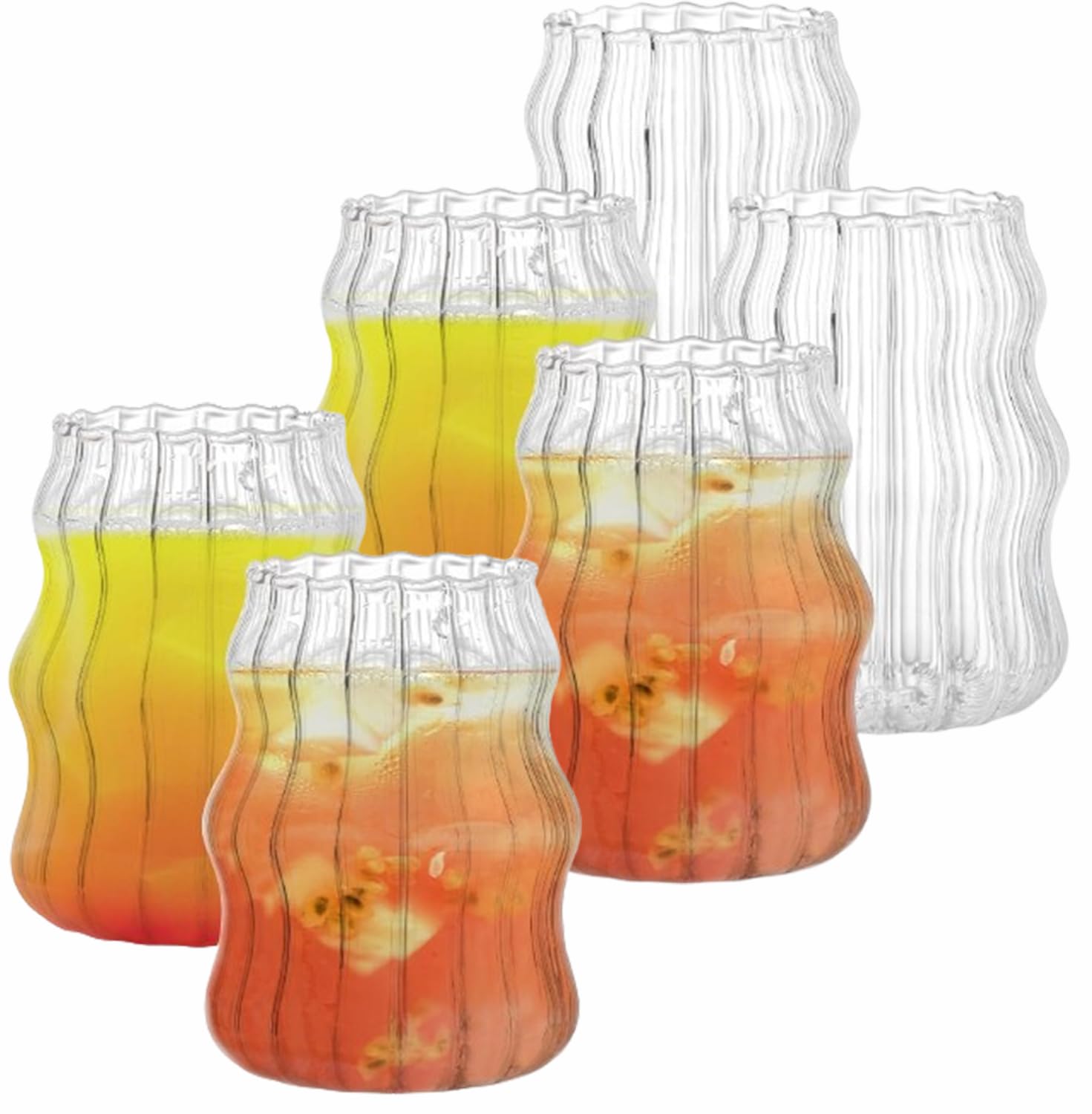 Vintage Ribbed Glass Cups Set of 6 16 oz - Perfect for Iced Coffee Juice and Cocktails Set