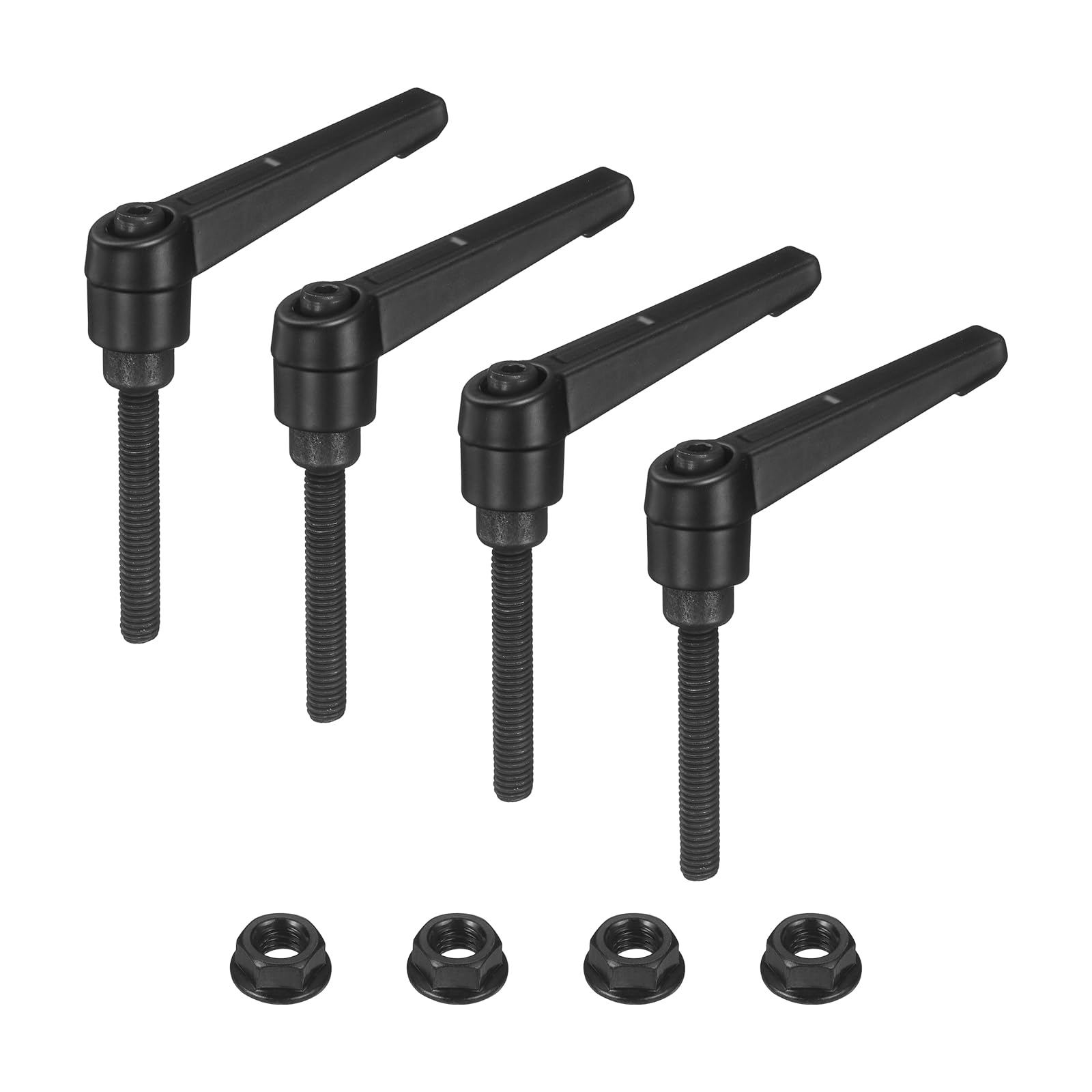 sourcing map 4Pcs Adjustable Clamping Lever Handles, M6x40mm Zinc Alloy Male Thread Stud Knobs with Nuts Quick Release Bolt Rotating Screw Handles for Lathes Woodworking, Black