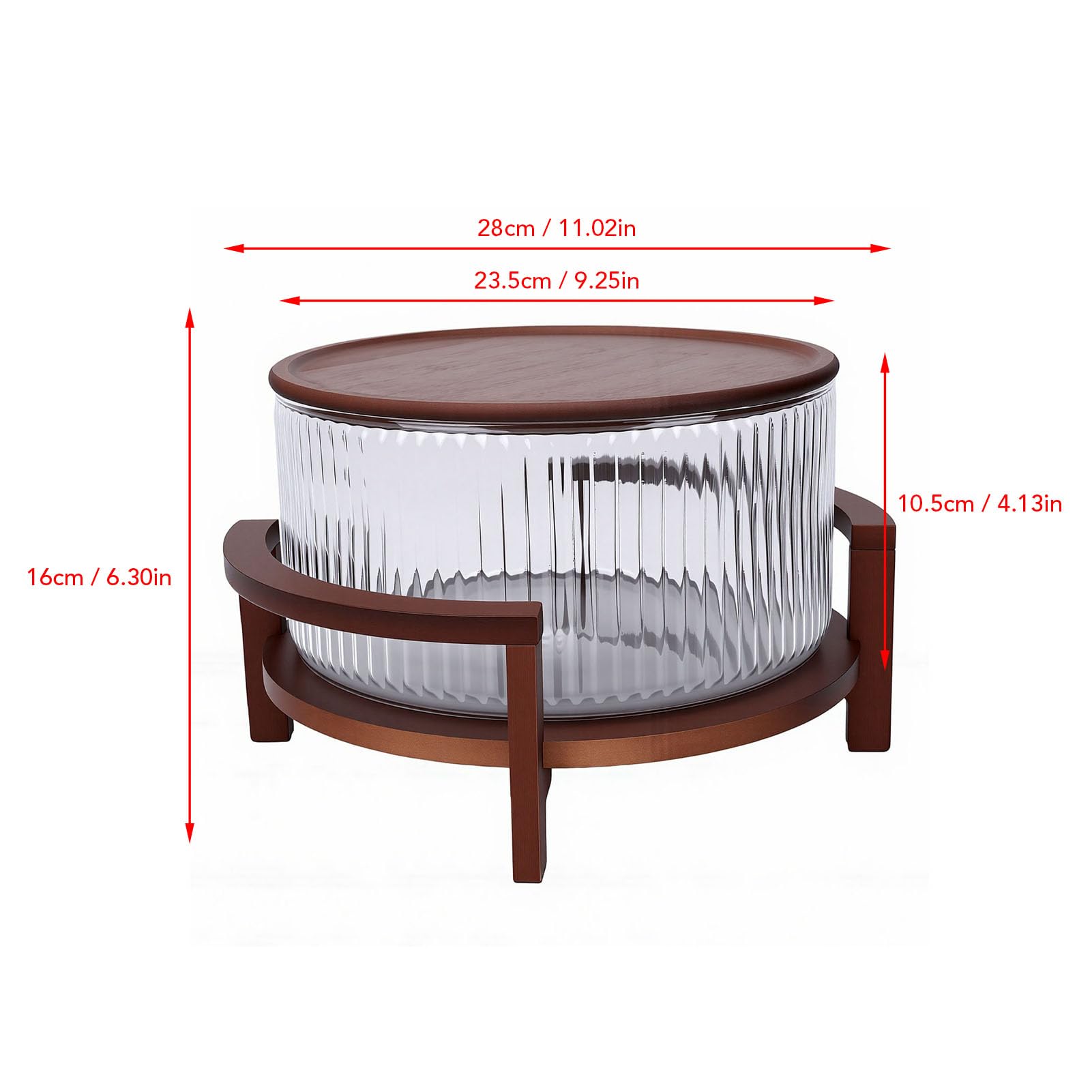 Garsent Ensaladera de Vidrio de 4,3 L con Soporte y Tapa de Madera, Cuenco Grande para Servir Frutas a Prueba de Calor para el Hogar, Comedor, Reunión, Cocina