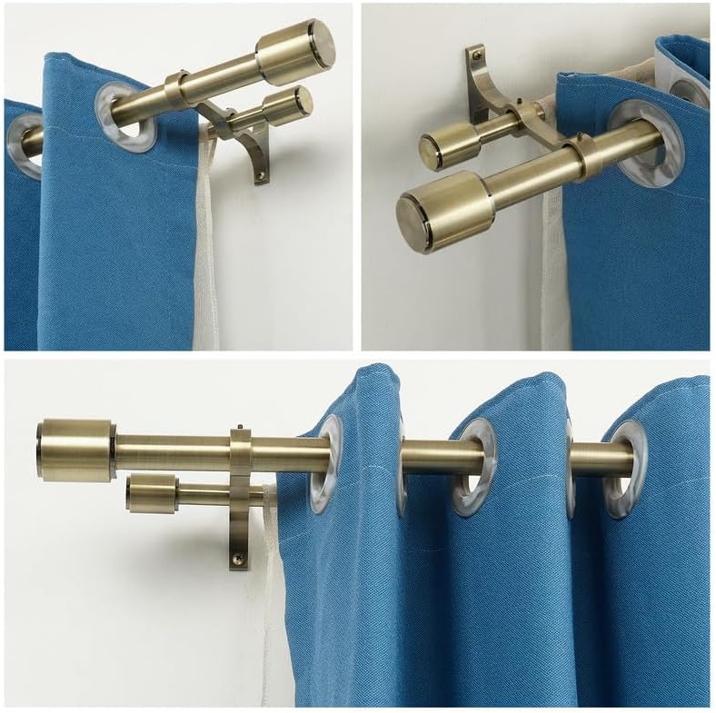 Miniatura 5 de Barras de cortina dobles de bronce antiguo, barra de cortina doble de 36 a 72 pulgadas, barras de cortina dobles con remates de tapa, barra de