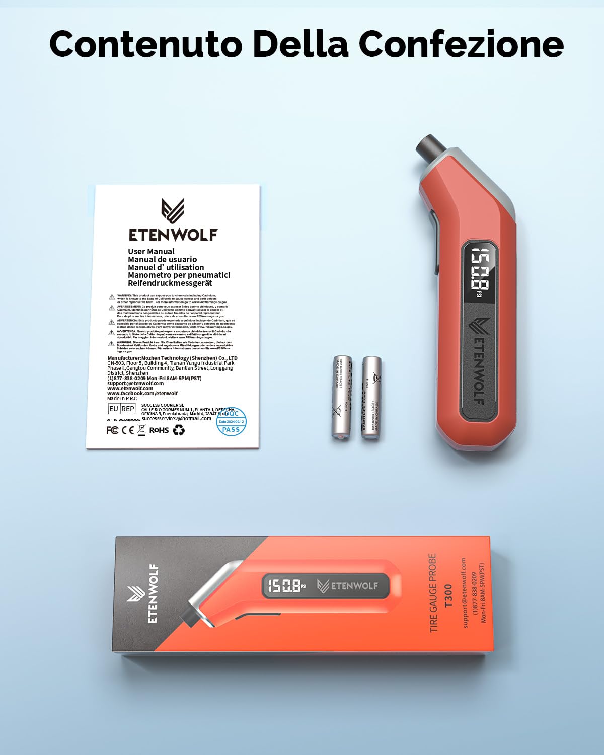 ETENWOLF Misuratore Digitale di Pressione dei Pneumatici 0,20-13,79 Bar, calibrato secondo la norma ANSI B40.7 Grado 2A