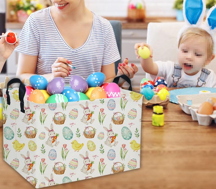 Image of Easter Basket for Kids Easter Gift Basket Empty Baby Easter Basket for Boys and Girls Rectangular Toy Storage Basket Organizer Bin Box Cute Easter Egg Room Decor for Home(Easter Gift Basket)