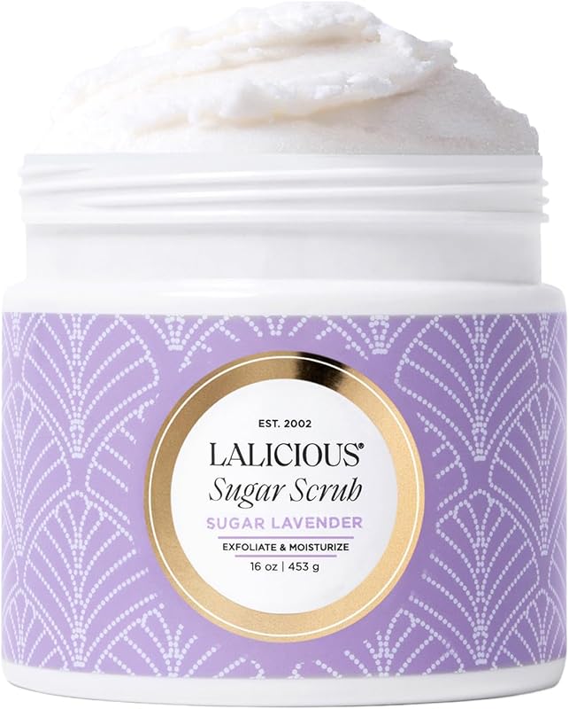LALICIOUS Sugar Lavender Exfoliating & Moisturizing Body Scrub | Sugar & Coconut Oil | Pre-Shave Scrub for Ingrown Hairs & Razor Bumps | Gently Buffs & Smooths Sensitive Skin | No Parabens Large 16oz