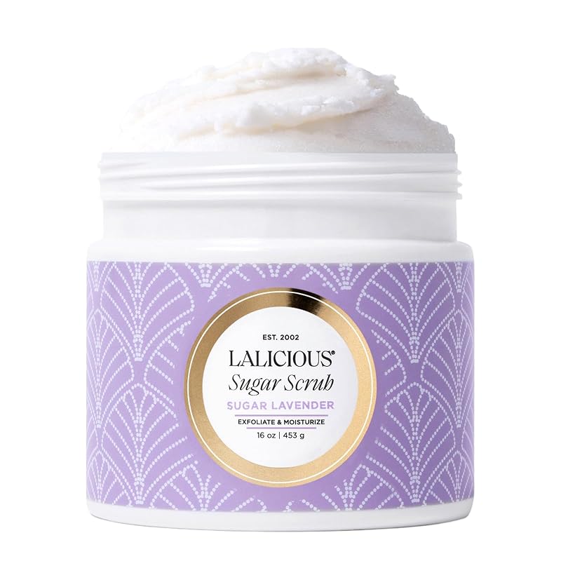 Esfoliante corporal de açúcar com lavanda LALICIOUS, açúcar e óleo de coco, 454 g