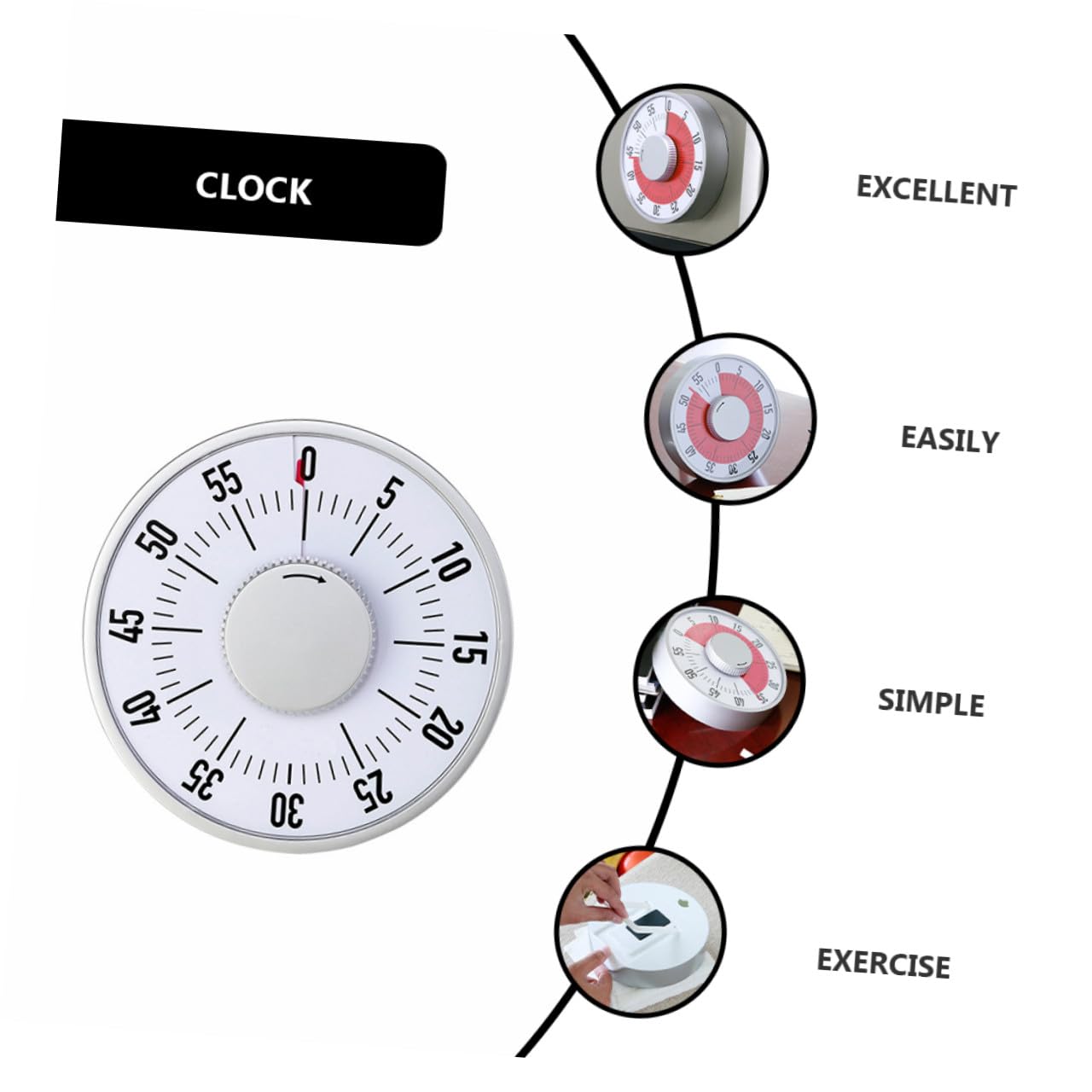 COLLBATH Timer Meccanico da Cucina e Studio, Conto alla Rovescia e Promemoria, in Abs Bianco, per Esercizi e Cottura