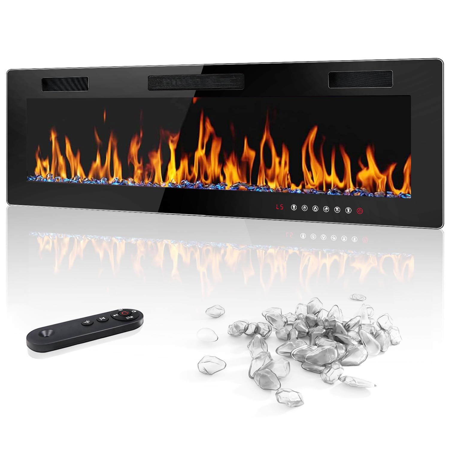 60 inch Electric Fireplace Recessed and Wall Mounted,750/1500W Fireplace Heater and Linear Fireplace with Touch Screen Control Panel, Timer,Remote Control,Adjustable Flame Color and Speed