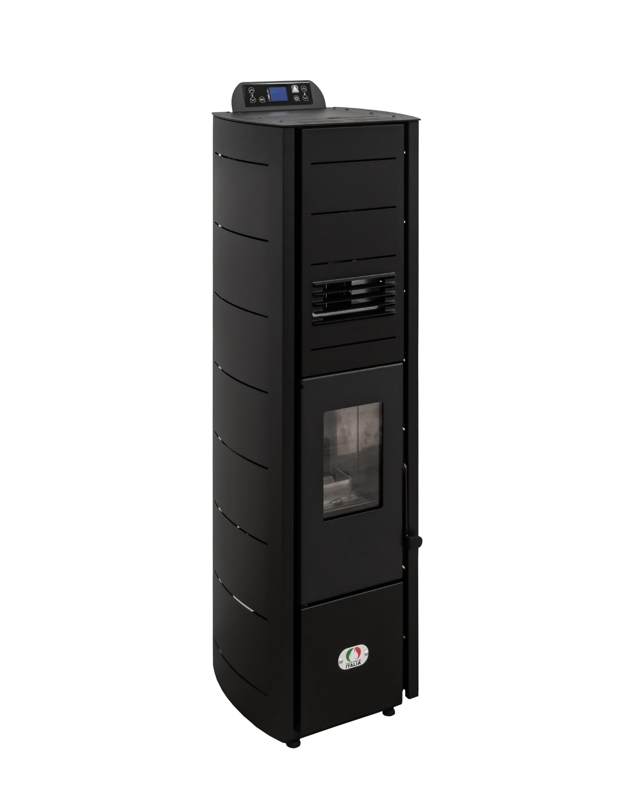 STUFE A PELLET ITALIA Colonna New 8 Kw Slim - Stufa ad Aria Ventilata Efficienza 93% Scalda 70m² Design Super Compatto Programmabile 5 Velocità e Potenze Garanzia 24 Mesi Nero