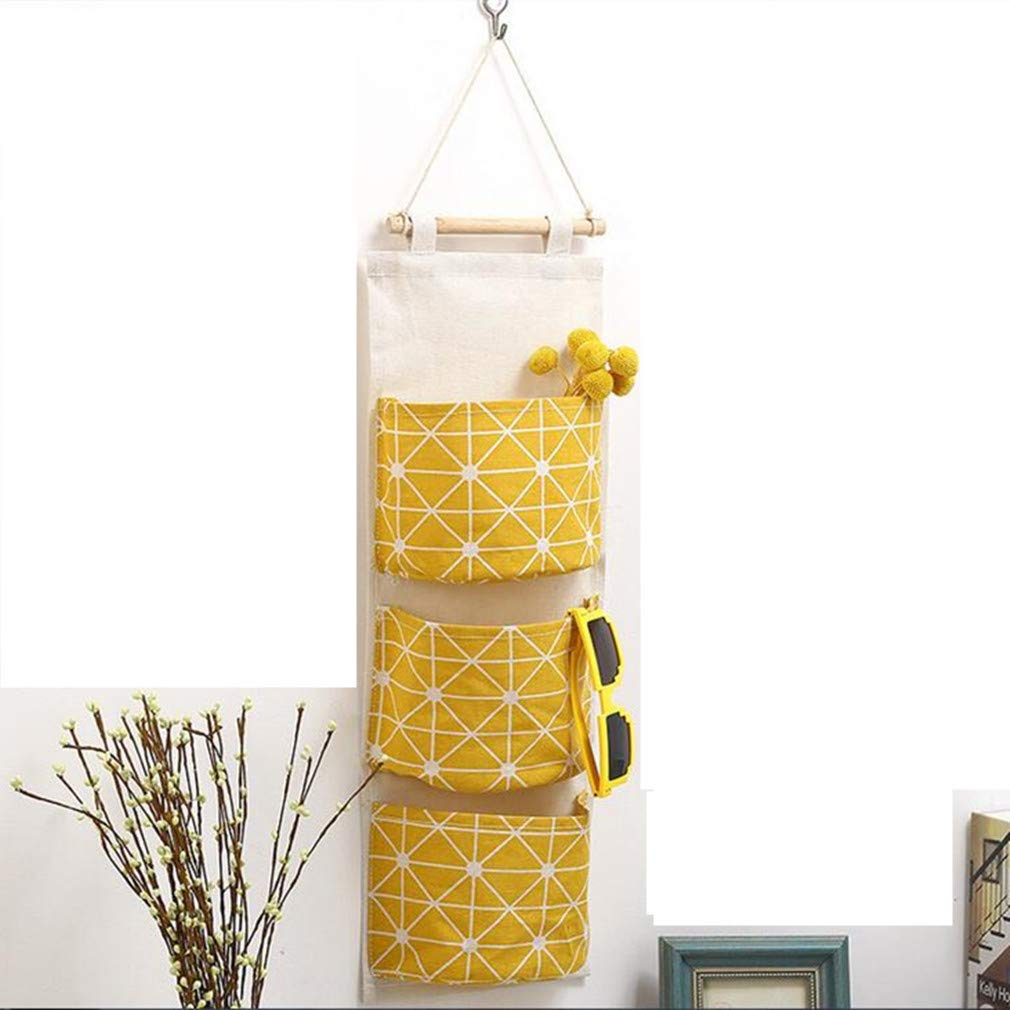 Beauty*Top*Picks Over Door Hanging Organizer Linen Farbric Wall Closet Storage Bag Case with 3 Pockets for Bedroom Kitchen Bathroom by TheBigThumb, Yellow