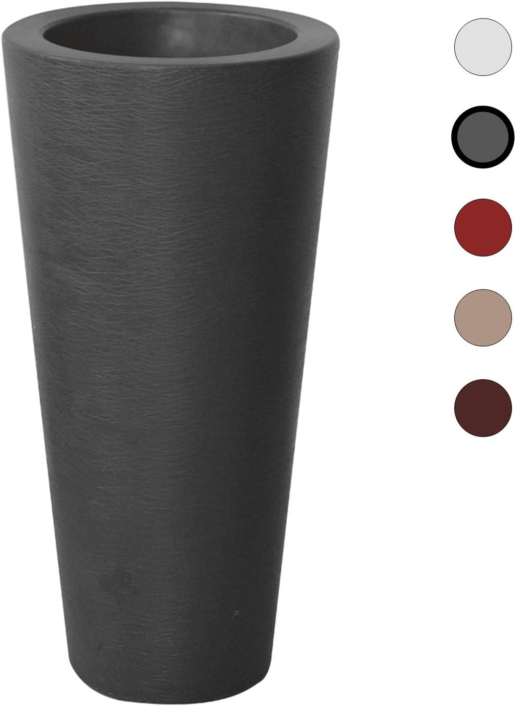 ALMI Almog Tall Round Plastic Planter, 32 Inch Large Indoor Outdoor Round Plant Pot, Patio Deck or Garden Handmade Planters, Flower Pot, (D:15" x H:31), Anthracite