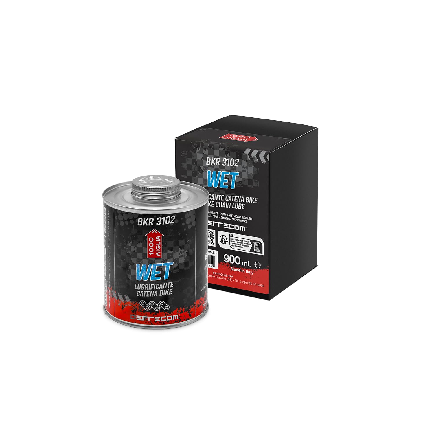 Errecom BKR 3102 Lubrificante Catena Bici Wet - 900 ml, per Condizioni Umide, Bagnate e Fangose, Barattolo All-In-One con Pennello incluso