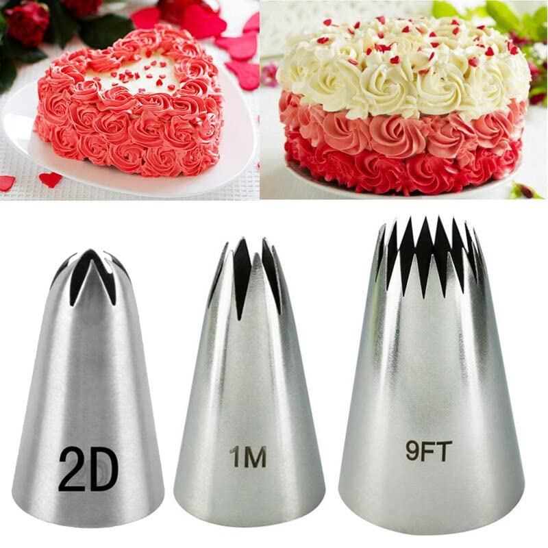 3PCS Drop Flower Piping Tips Cream Nozzle Decor Tip Icing Nozzle # 1M 2D 9FT Rose Cake Fondant Pastry Baking Decorating Tools