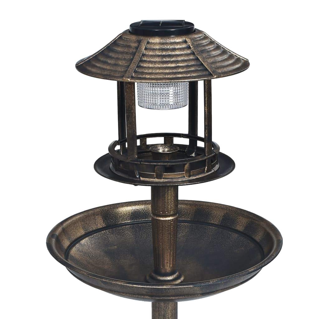 Deko Vogelbad mit Solarbetriebenen LED-Leuchten aus wetterfestem Kunststoff, 39 x 96 cm, bronzefarben, Vogeltränke und Futterstation für Außenbereich, Terrasse, Balkon und Garten