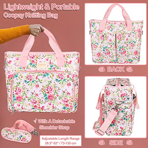 coopay large crochet bag knitting bags and totes organizer traveling crochet bags yarn bag for carrying crochet hooks knitting kit skein yarn wool project knitting amp crochet supplies pink flower