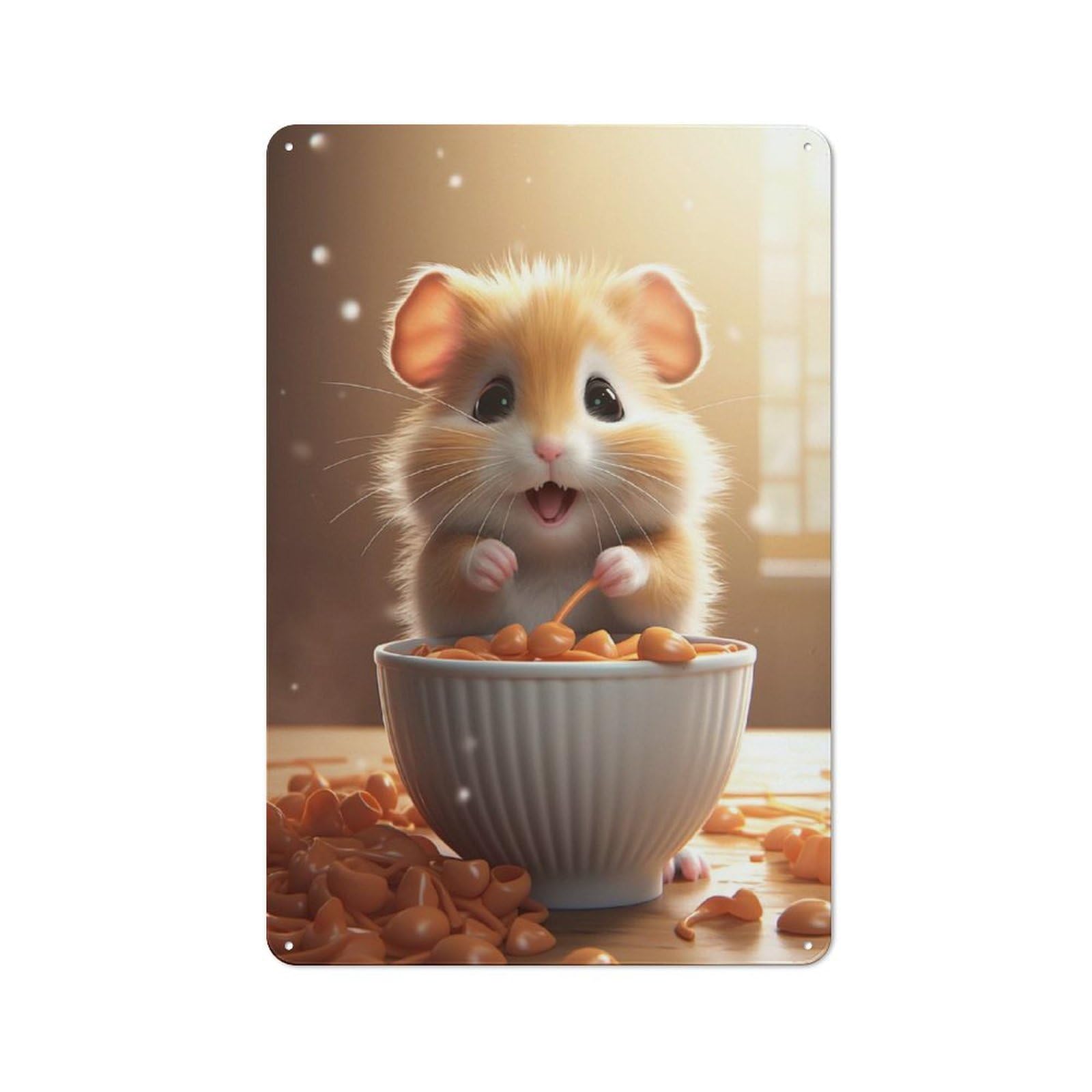 Junmoney Cute Hamster Eating Farmhouse Metal Sign 30X20cm, Rustic Cottage Wall Art For Cottage, Kitchen, Hallway Or Breakfast Nook