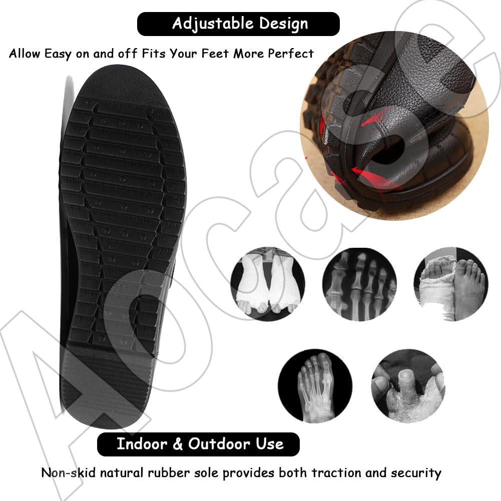 Hommes Chaussons Diabétiques,Orthopédique Réglable Pantoufles Intérieur Confortable Sandales Pied Large Chausson Fermeture Scratch pour Personne Âgée Pieds Gonflés Arthrite Oedème Swollen, Noir, 42