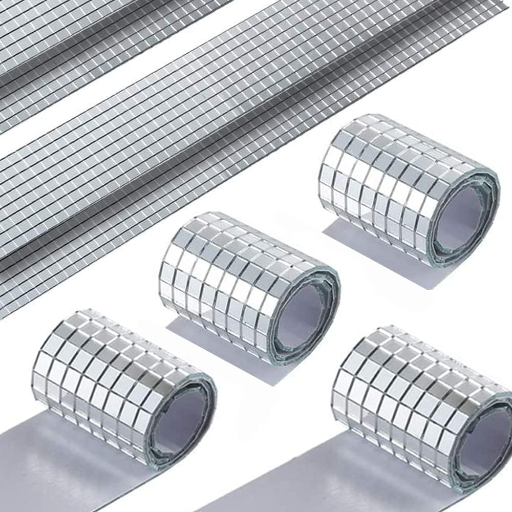 PP OPOUNT 3776 Silver Square Glass Mosaic Tiles (5 x 5 mm) - Real Glass, Self-Adhesive, Modern Style - DIY Craft Decoration, Bathroom, Kitchen