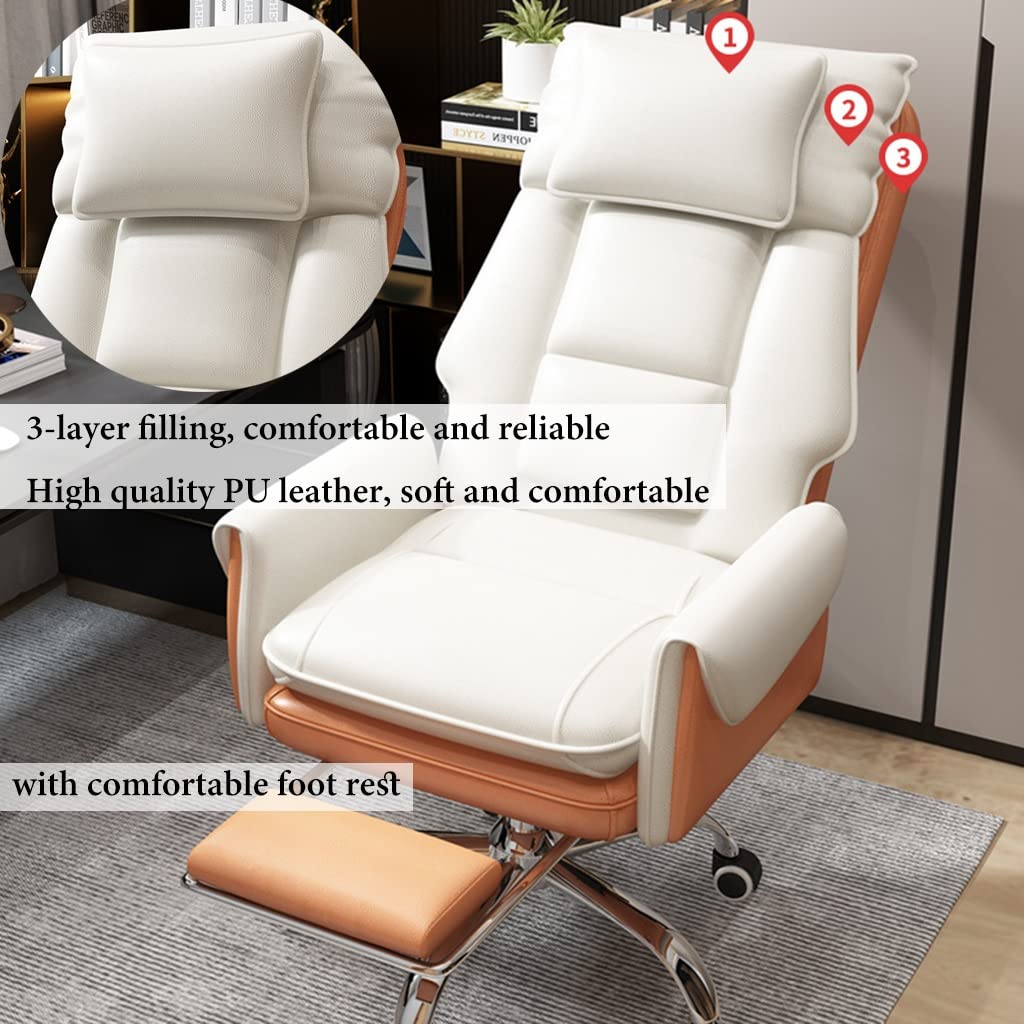GIZNXBA Sedia Da Ufficio Ergonomica Con Poggiapiedi Sedia Da Scrivania Con Schienale Alto Sedie Direzionali In Pelle Con Braccioli, Sedia Da Studio Reclinabile Regolabile Con Ruote(/Beige B)