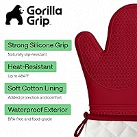 Vista 36 de GORILLA GRIP - Juego de guantes de horno de silicona suave sin BPA, guantes de cocina resistentes al calor e impermeables, forro de algodón grueso