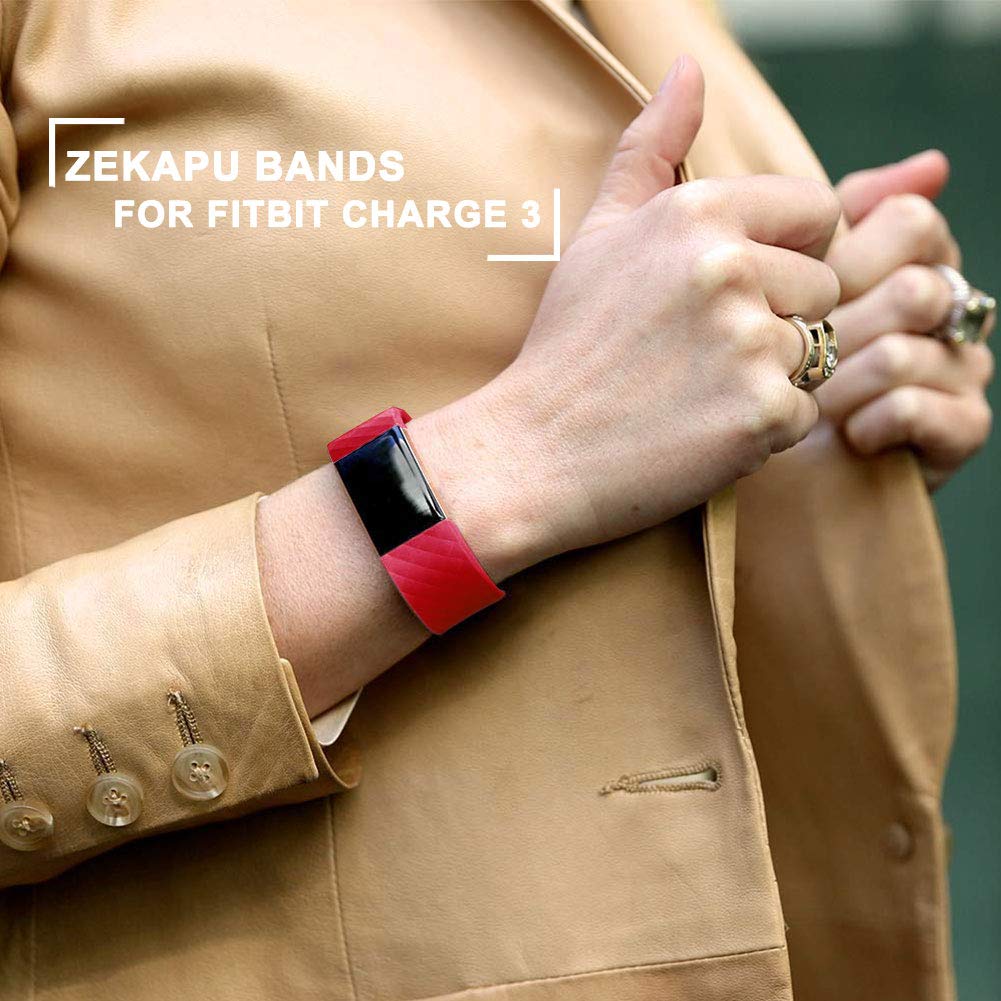 GEAK Strap Compatible for Fitbit Charge 3/Fitbit Charge 4, Adjustable Classic Replacement Wristband, Small Red - Image 3