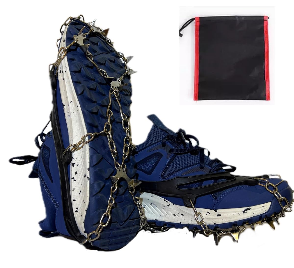 Crampon Antidérapant pour Chaussures,10 Dents Crampons avec Acier au manganèse,Crampons randonnées avec étui (Black)