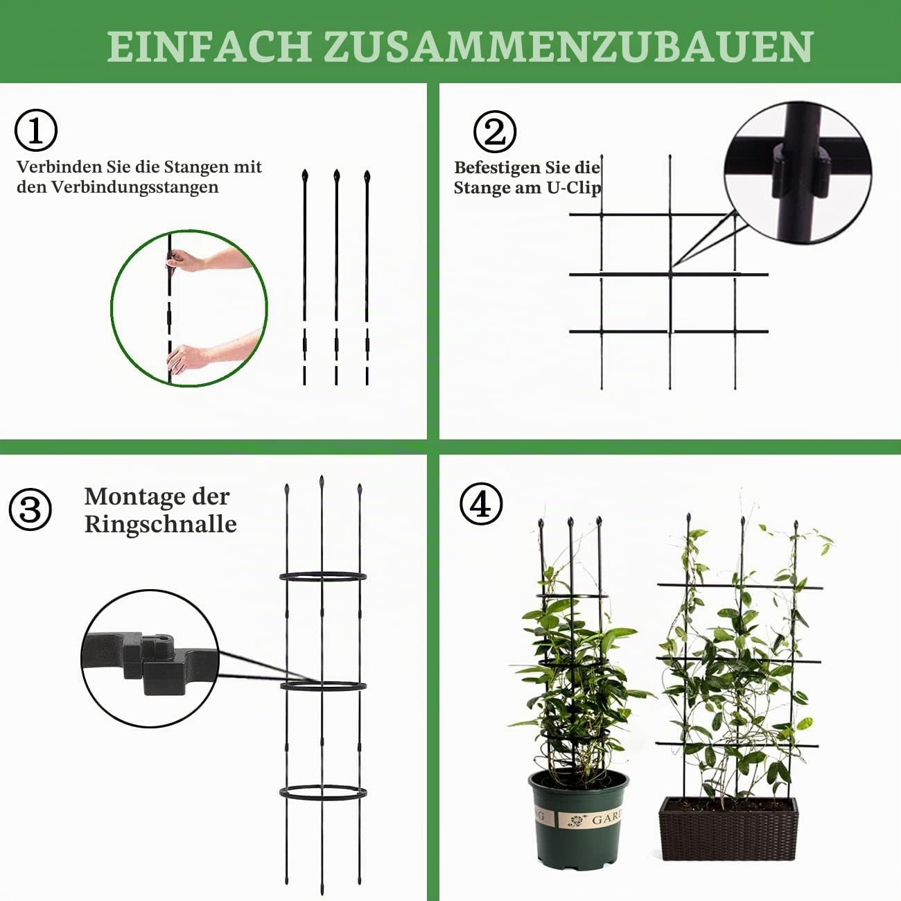 2 Stück Rankhilfe Garten, 2-in-1 Rankgitter für Kletterpflanzen, 120CM Tomatenkäfige, Pflanzen Stützen für Ranken, Rankgitter Garten, Pflanzenstecker für Kletterpflanzen, Drinnen und Draußen