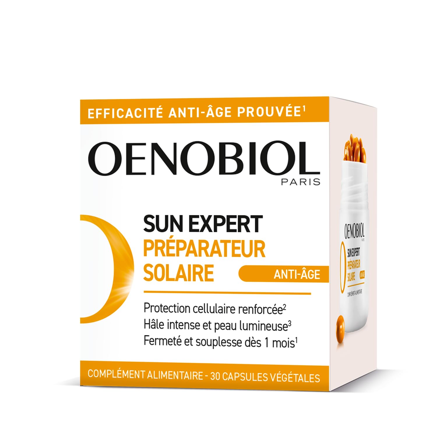 OENOBIOL SUN EXPERT Préparateur Solaire Anti-Âge - Efficacité Anti-Âge prouvée - Protection cellulaire renforcée - Favorise un hâle intense et éclatant - Complément Alimentaire 30 capsules - 1 mois