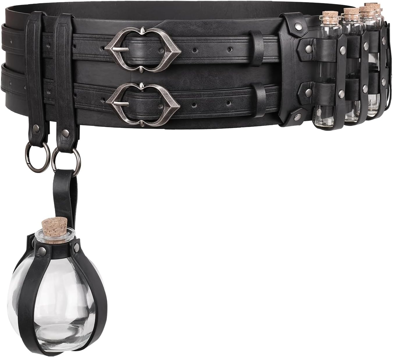 HiiFeuer 5PCs Medieval Faux Leather Alchemy Wide Belt with Skirt Hike Potion Vials Glass Bottle, Fantasy Corset Belt Cosplay - Image 2