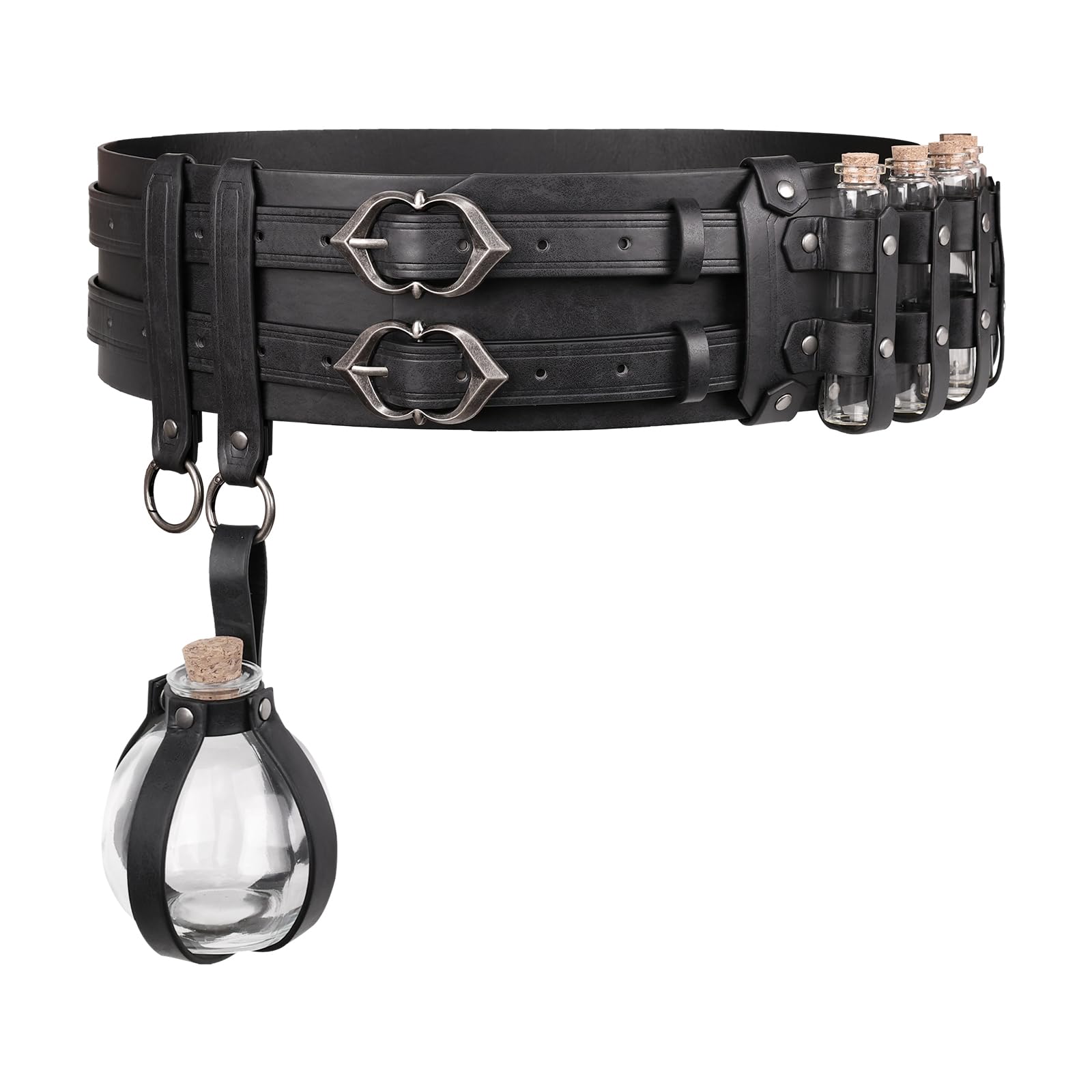 HiiFeuer 5PCs Medieval Faux Leather Alchemy Wide Belt with 