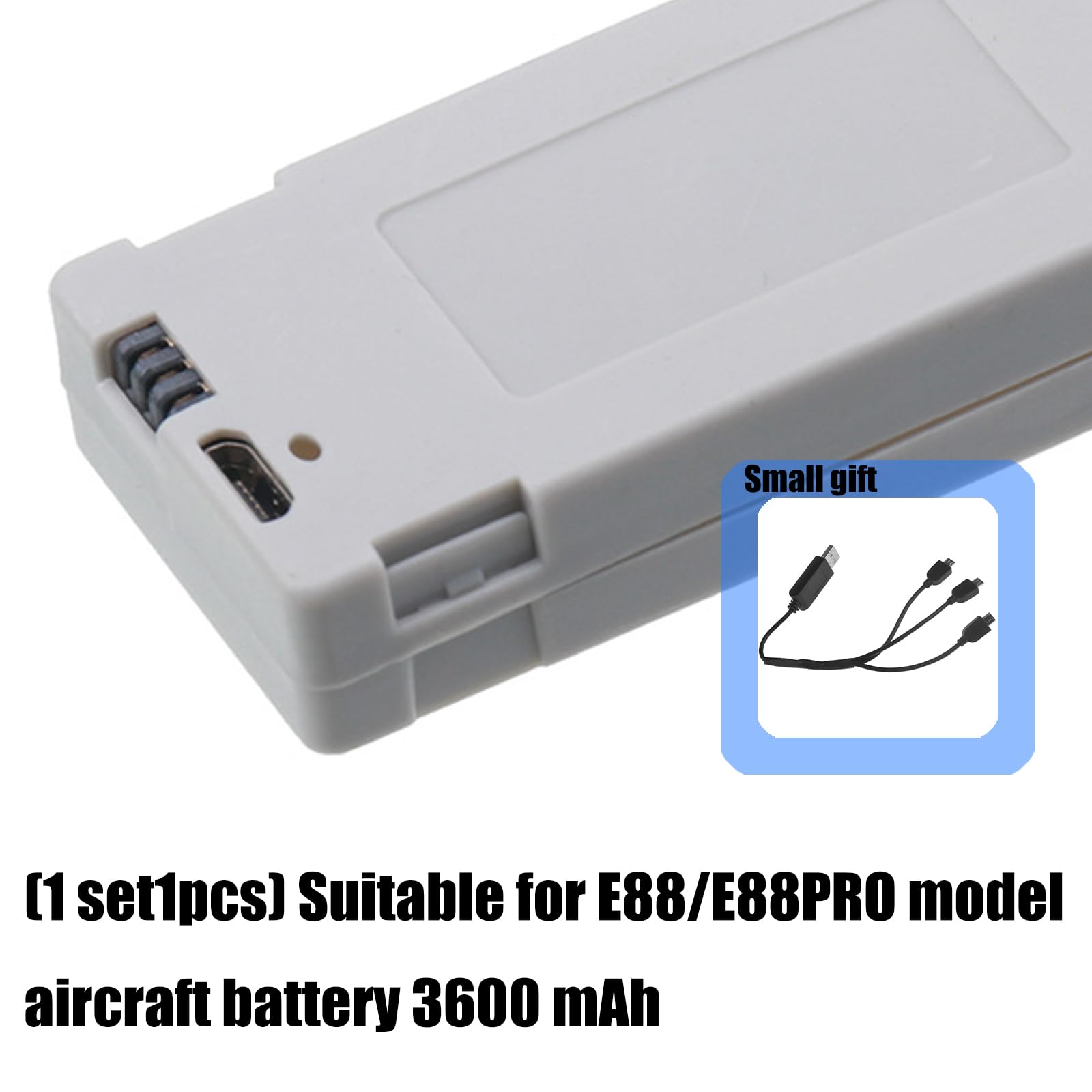 Baterías de litio de alta capacidad de 3600 mAh para drones teledirigidos, compatibles con los modelos E88 / E99 / E89 / P1 / K7 / E55 Durabilidad ABS Shell batería de drones — view 7