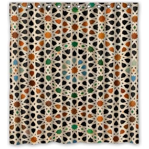 DAMEILIN Moroccan Trellis Latticework Quatrefoil Polyester Bathroom Shower Curtain 66(W) x72(H)-Inch Cover